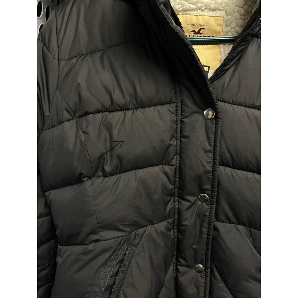 Hollister Gray Sherpa Lined Hooded Puffer Jacket Coat Size Medium - Picture 12 of 12